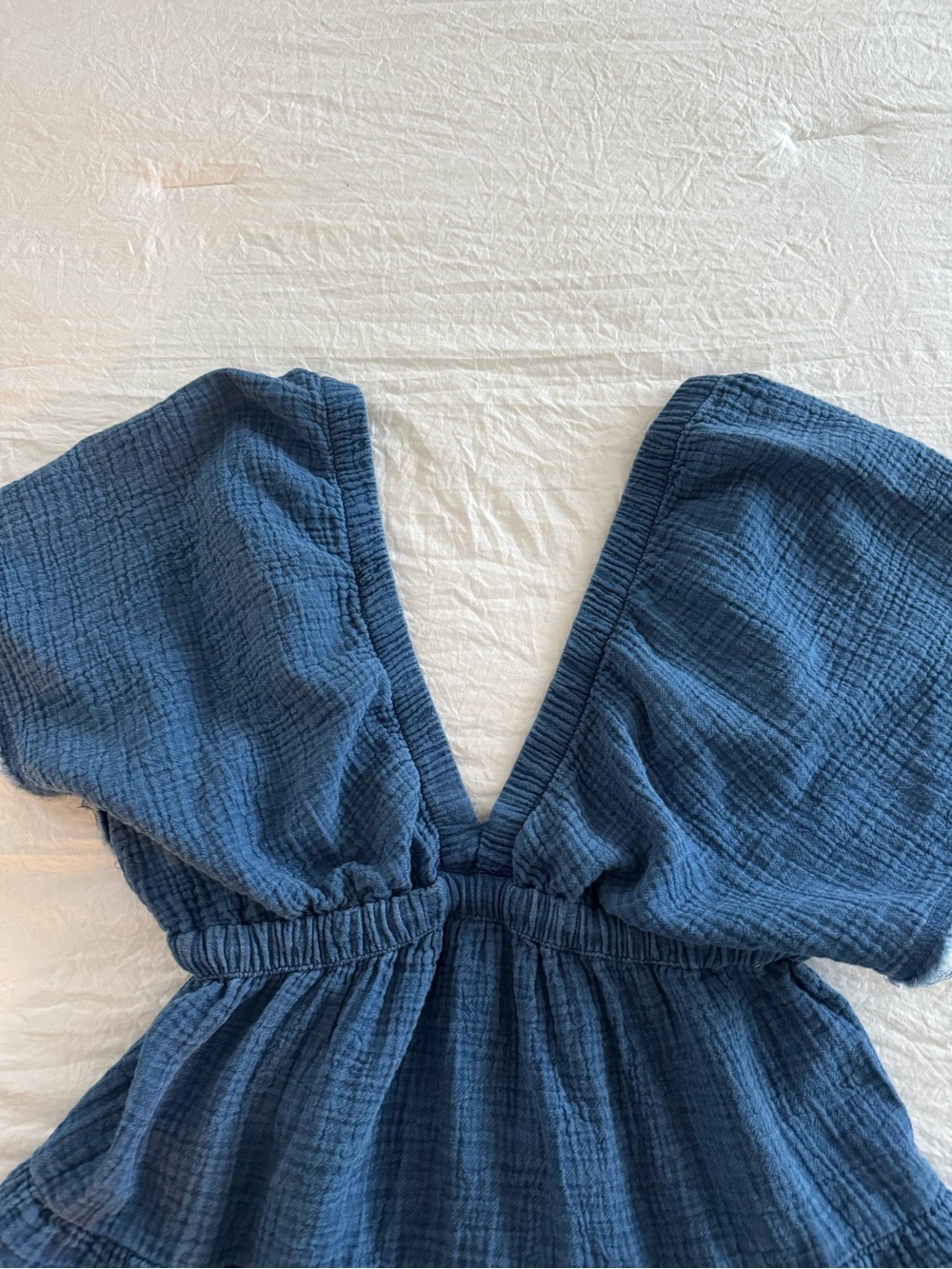 aerie Blue Gauze V-Neck Tiered Dress Boho Beach Swim Cover-Up - Picture 6 of 11
